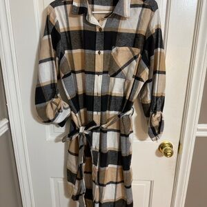 Plaid Belted Shirt Dress